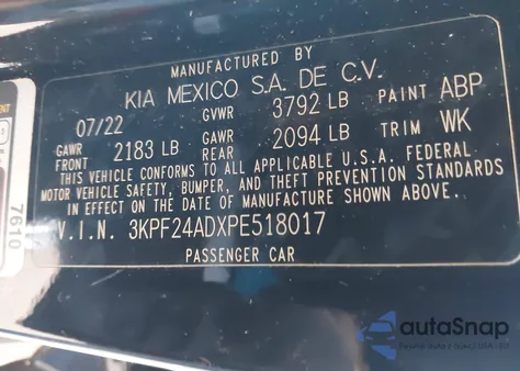 2023 Kia Forte Lxs z USA, uszkodzony, nr VIN 3KPF24ADXPE518017